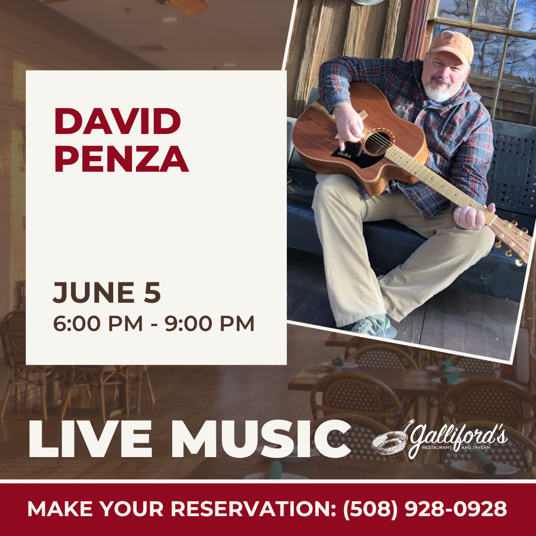Live Music by David Penza on June 5, 2026 at Galliford's Restaurant and Tavern