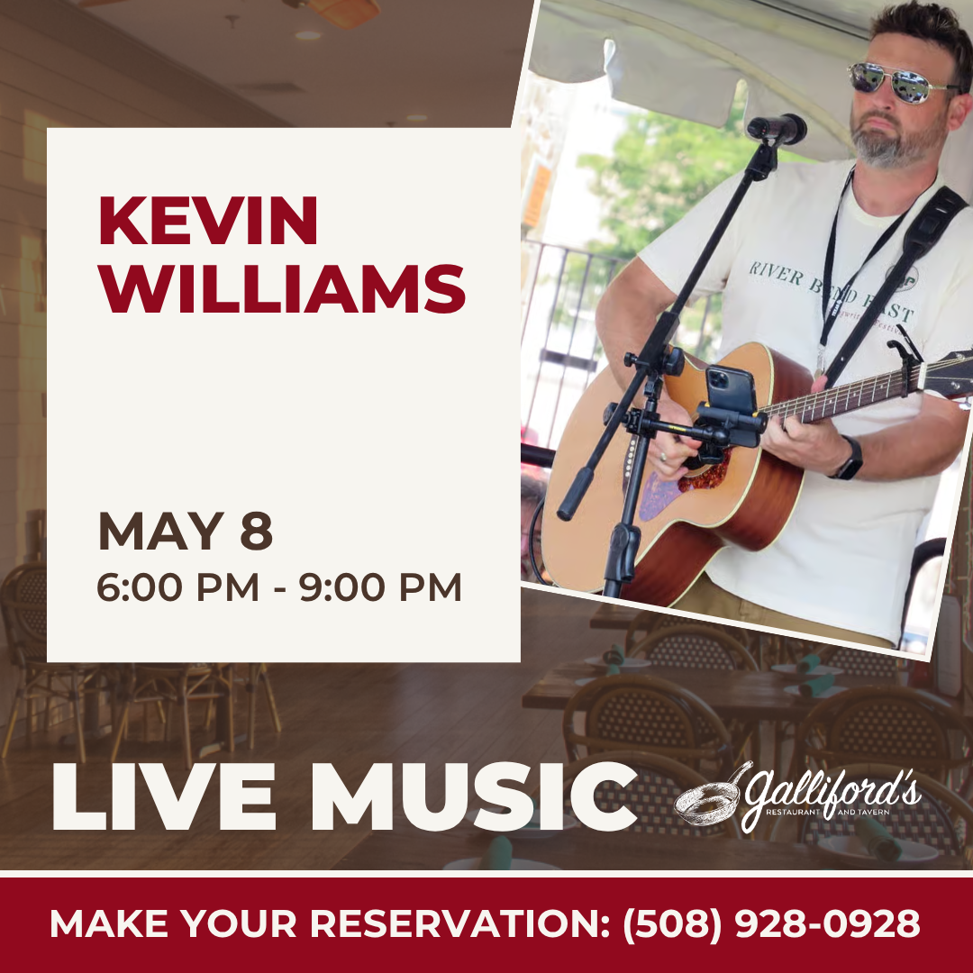 Live Music by Kevin Williams on May 8, 2026 at Galliford's Restaurant and Tavern