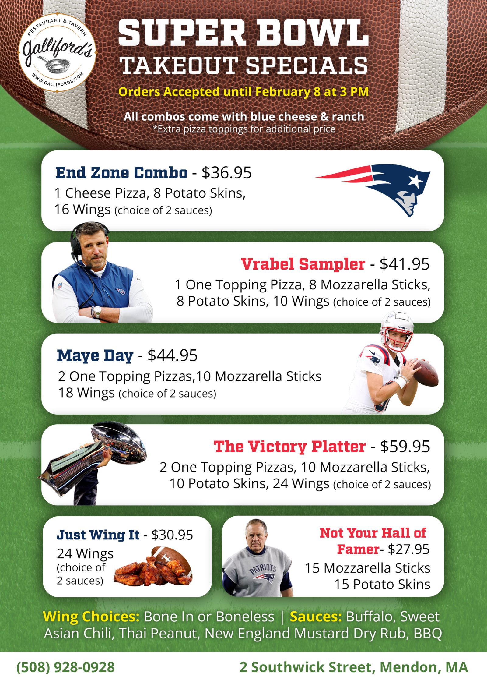 Superbowl LX Takeout Specials at Galliford's Restaurant and Tavern