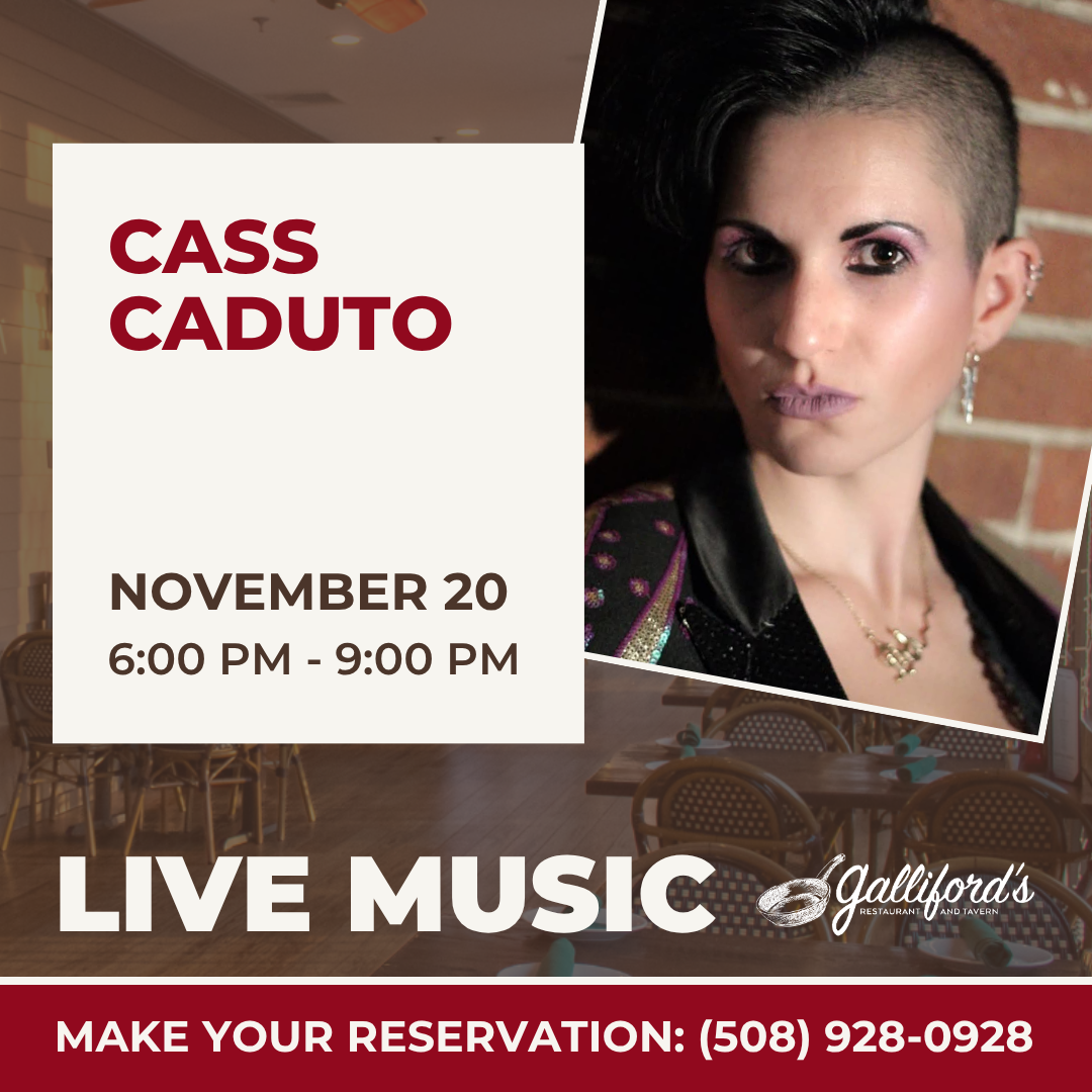 Join us for live music at Galliford’s Restaurant and Tavern by Cass Caduto on Friday, November 20, 2026 from 6-9 PM.
