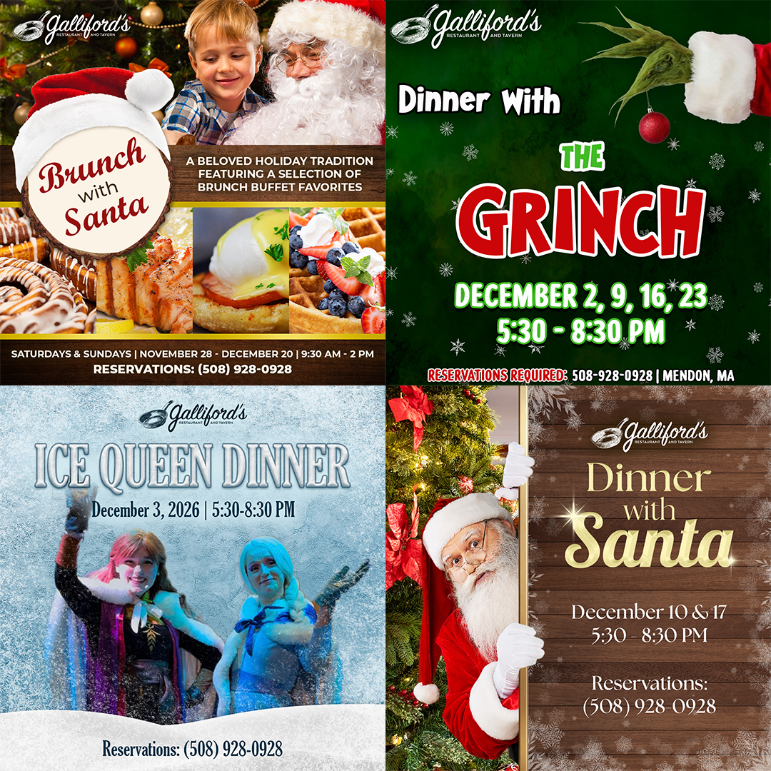 Upcoming Holiday Events at Galliford's: Brunch with Santa, Dinner with the Grinch, Ice Queen Dinner, Dinner with Santa